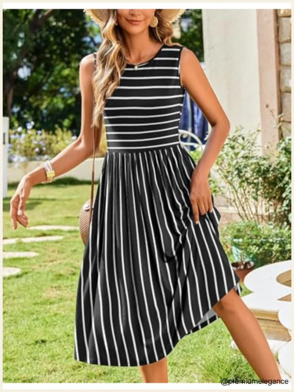 Women's Sleeveless Floral Midi Dress with Pockets, A-Line Casual Summer Tank